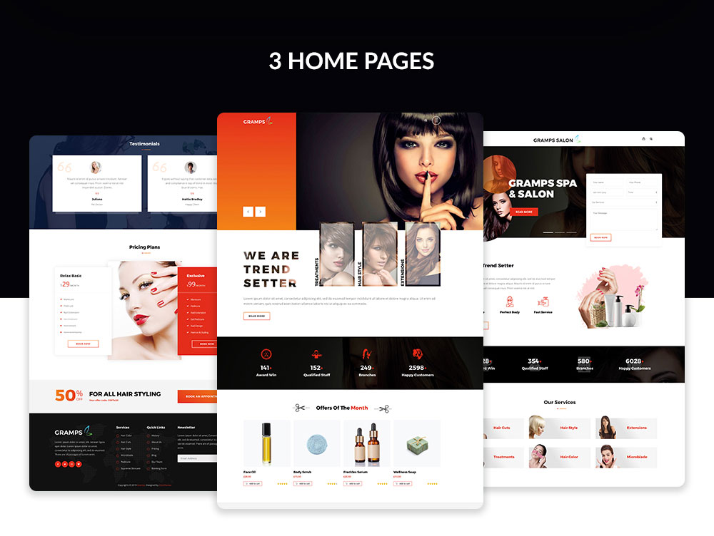 Multiple demo pages for Spa & Salon WordPress Theme