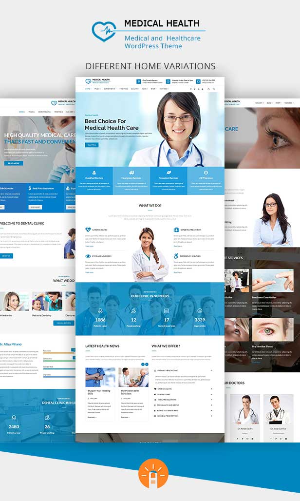 Multiple home Variation demo pages for Healthcare WordPress Theme