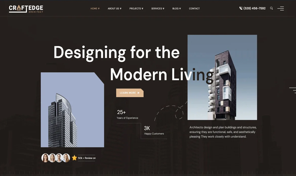 CraftEdge Architectural Website Template demo for modern portfolios