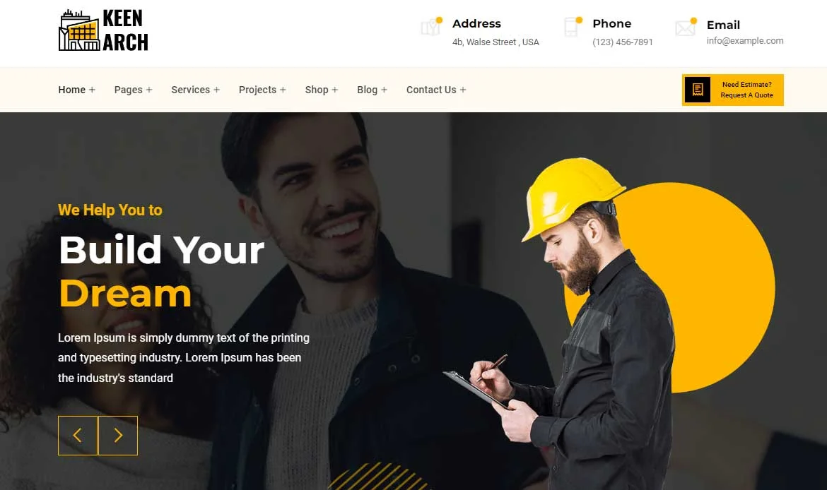 Keenarch Architectural Website Template with blueprint layouts
