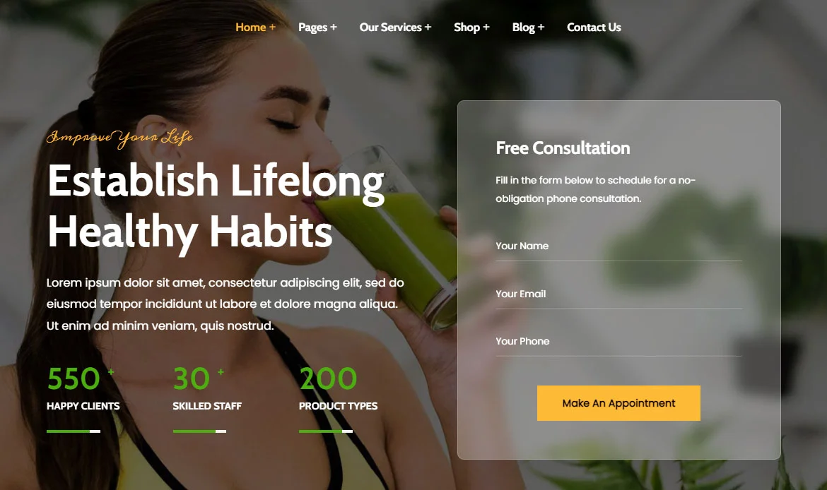 Nutrie Health Coach One-Click Installation WordPress Theme screenshot