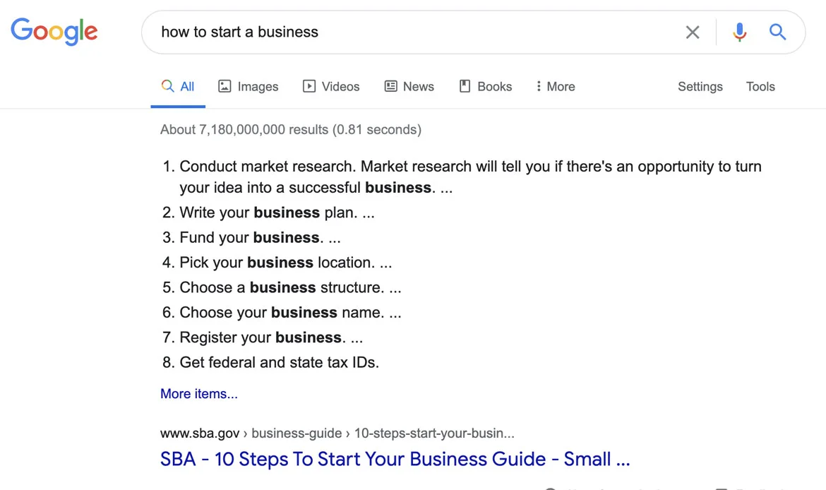 List Featured Snippets