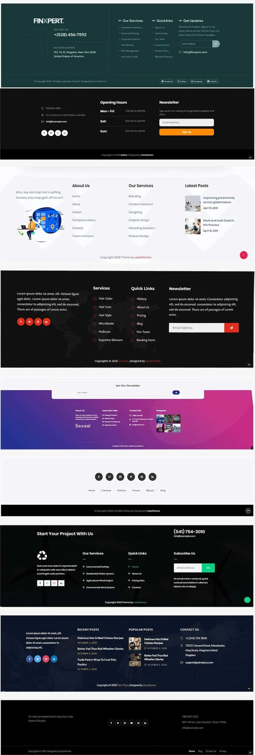 Website footer with links and information