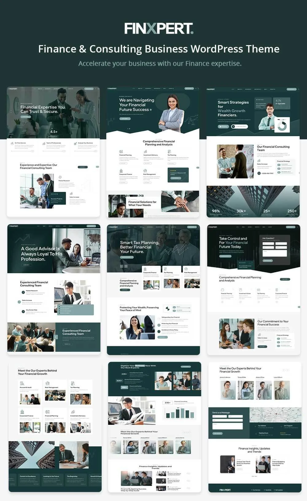 Finxpert Finance & Consulting Business WordPress Theme demos and layouts