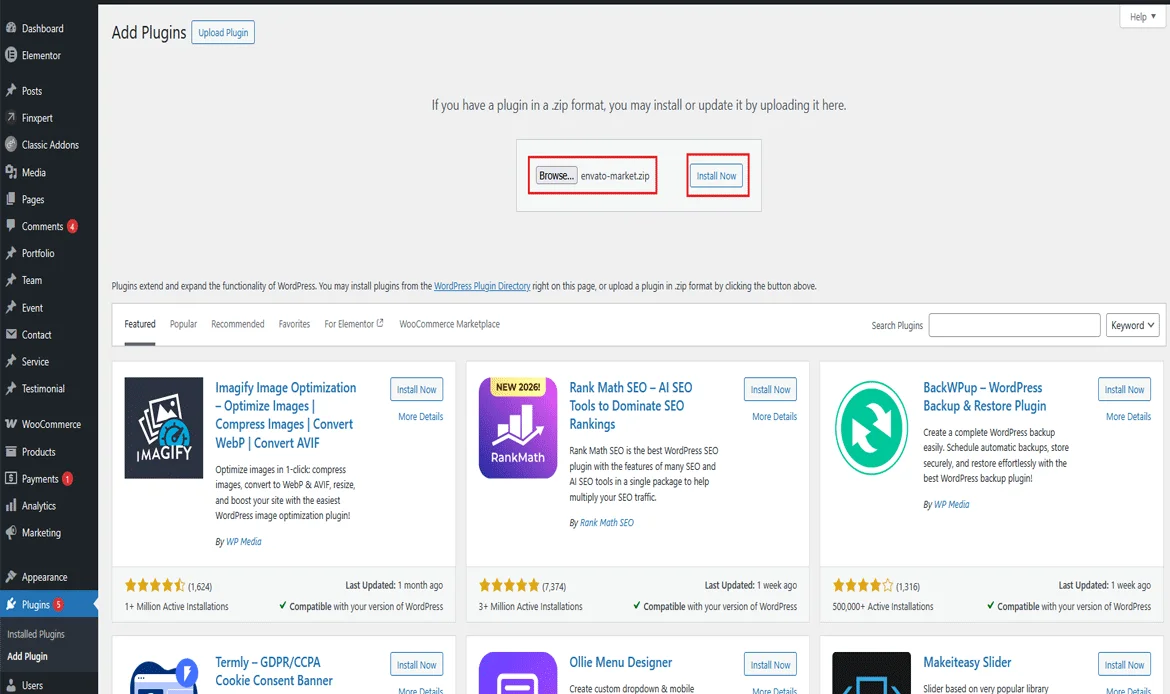 envato market plugin wordpress in upload zip file