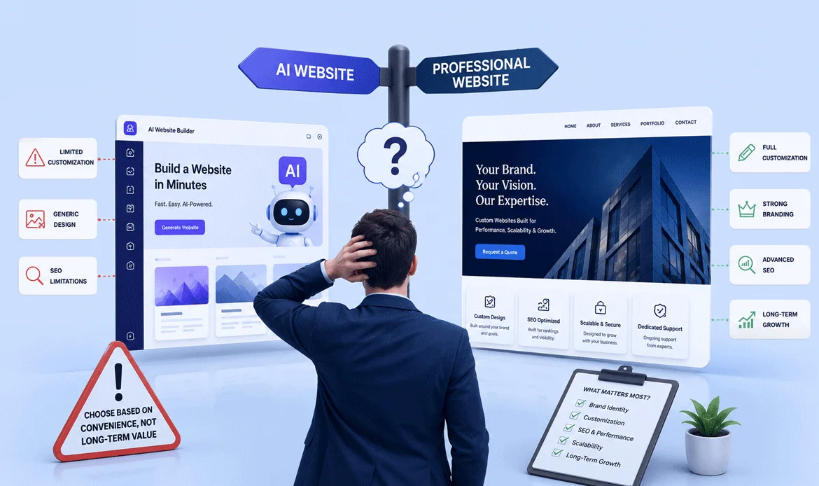 ai vs traditional web design mistake comparison illustration
