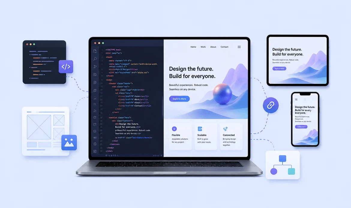 ai vs traditional web design hybrid future illustration
