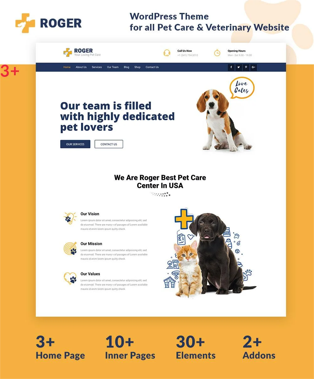 Pre-build pages for Pet Care WordPress Theme