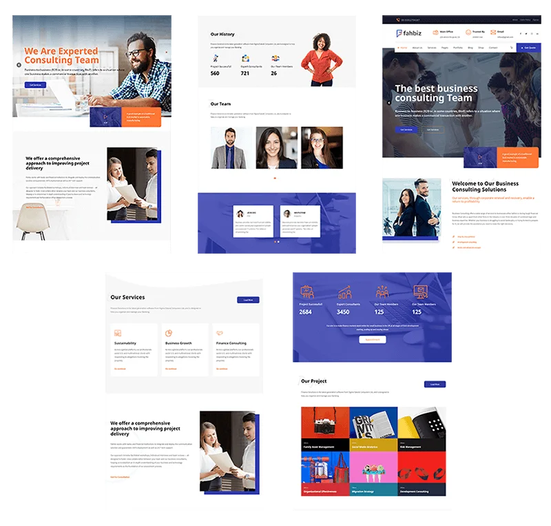 Multiple demo pages layouts for Finance & Consulting WordPress Theme