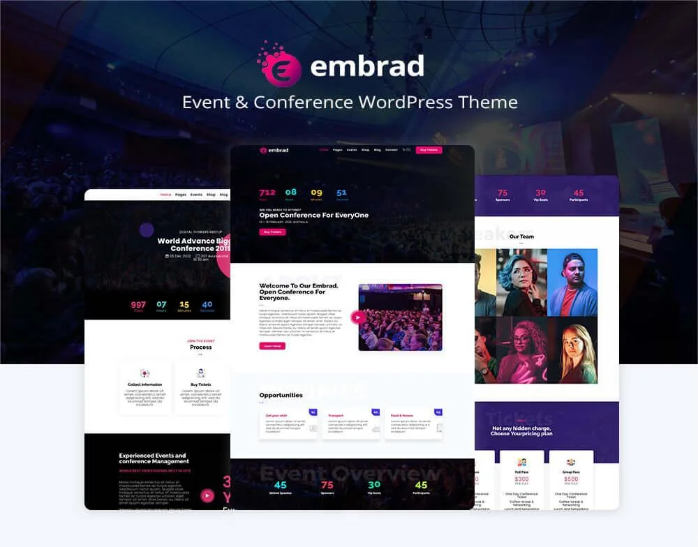 Pre-build pages for Conference WordPress Theme