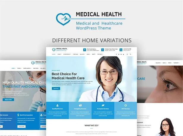 Multiple home Variation demo pages for Healthcare WordPress Theme