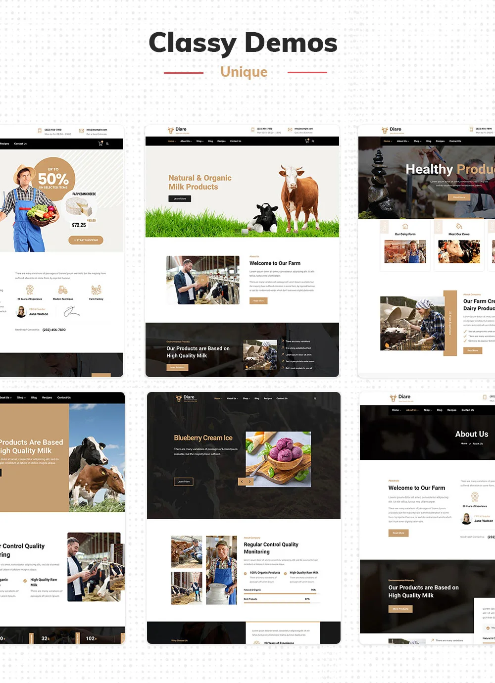 Diare - Eco Milk & Dairy Farm WordPress Theme Demos