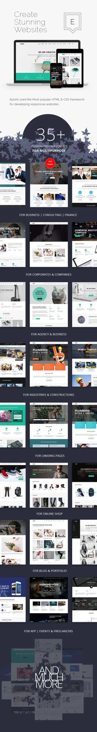 Multiple Home demos for Epoint Responsive HTML5 Template Design