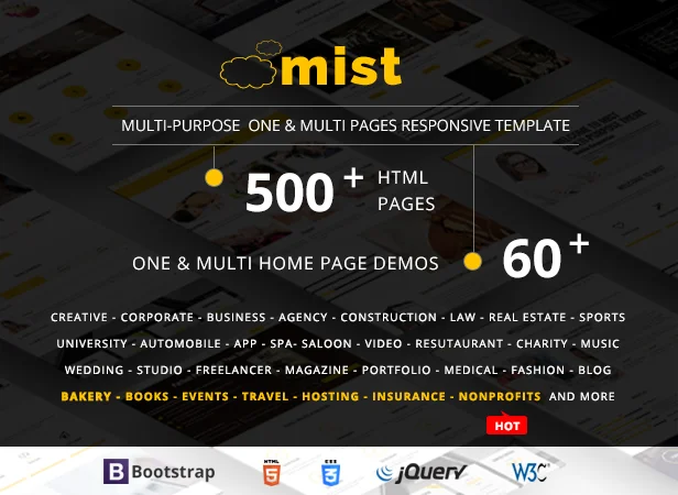 One and Multi Home Demo for Mist HTML Template