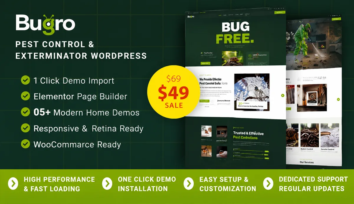 Pest Control, Exterminator & Fumigation Services WordPress Theme – Bugro