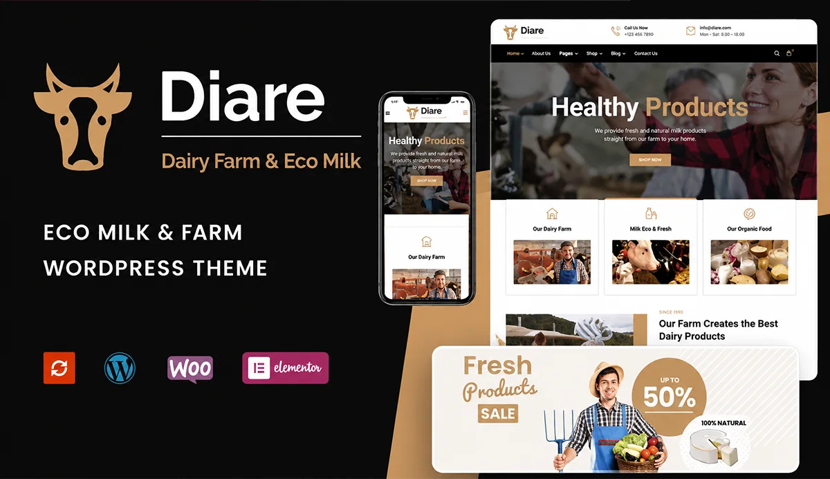 Eco Milk & Dairy Farm WordPress Theme – Diare