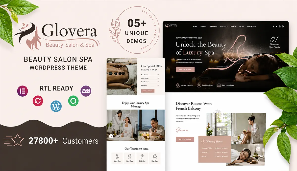 Beauty Salon Spa WordPress Theme – Glovera