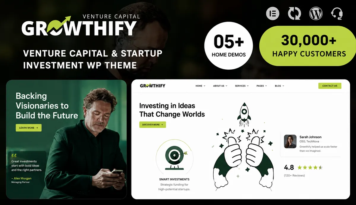 Startup & Venture Capital WordPress Theme – Growthify