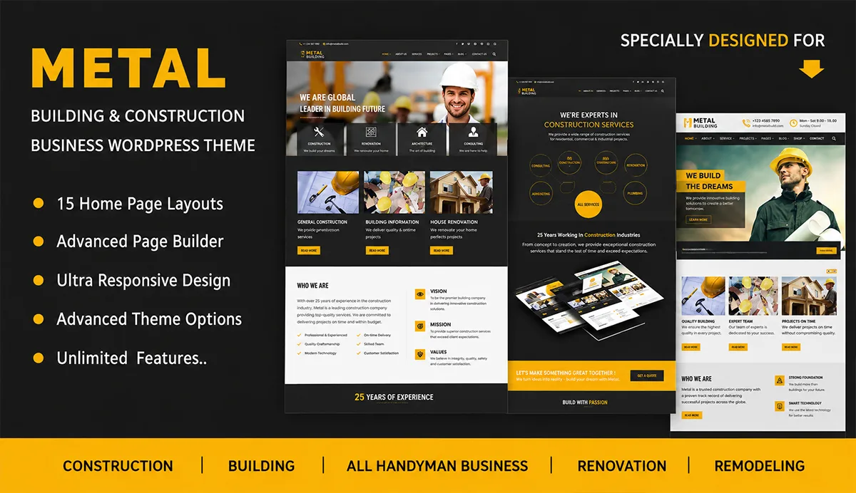 Building & Construction Business WordPress Theme – Metal