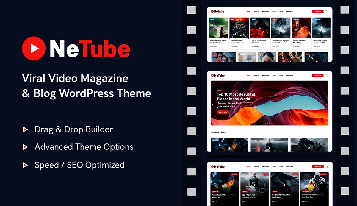 Viral Video Blog / Magazine WordPress Theme – Netube