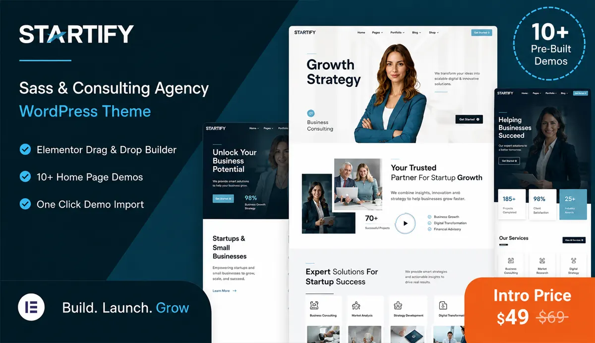 Business & Consulting Agency Elementor WordPress Theme – Startify